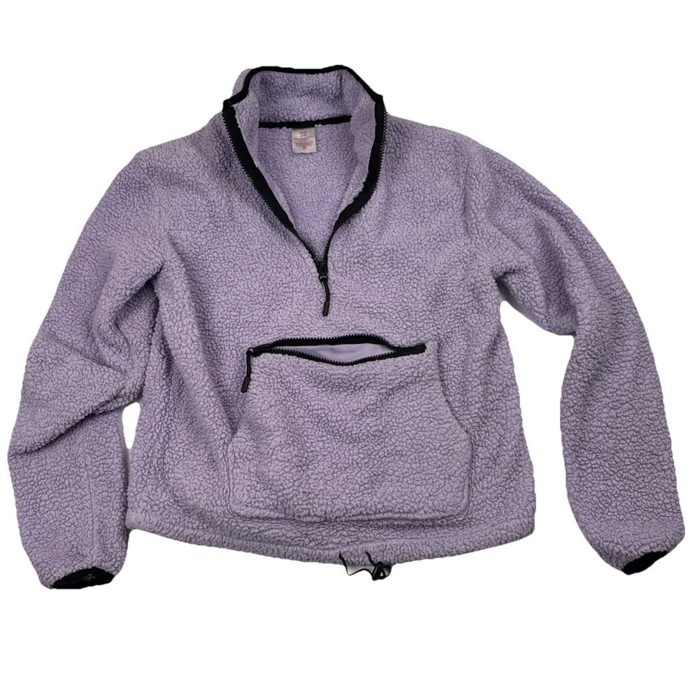 No Boundaries Womenās S 3-5 Purple Teddy Fleece Quarter Zip Pullover Jacket